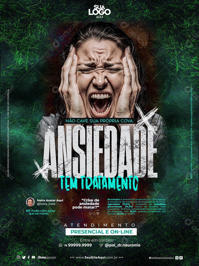 Social Media Ansiedade Tem Tratamento PSD Editável