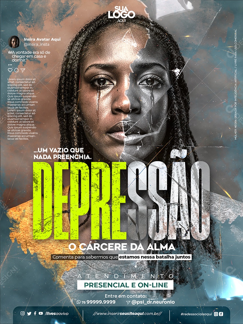 Social Media Depressão o Cárcere da Alma PSD Editável