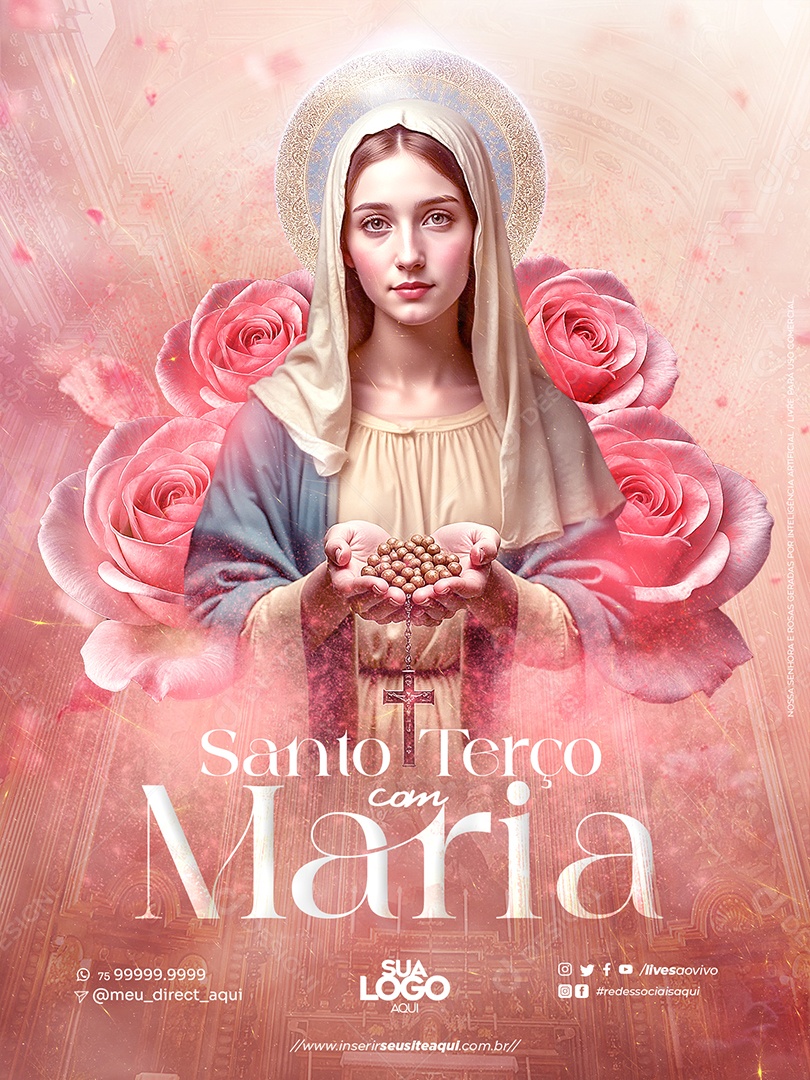 Social Media Santo Terço com Maria PSD Editável