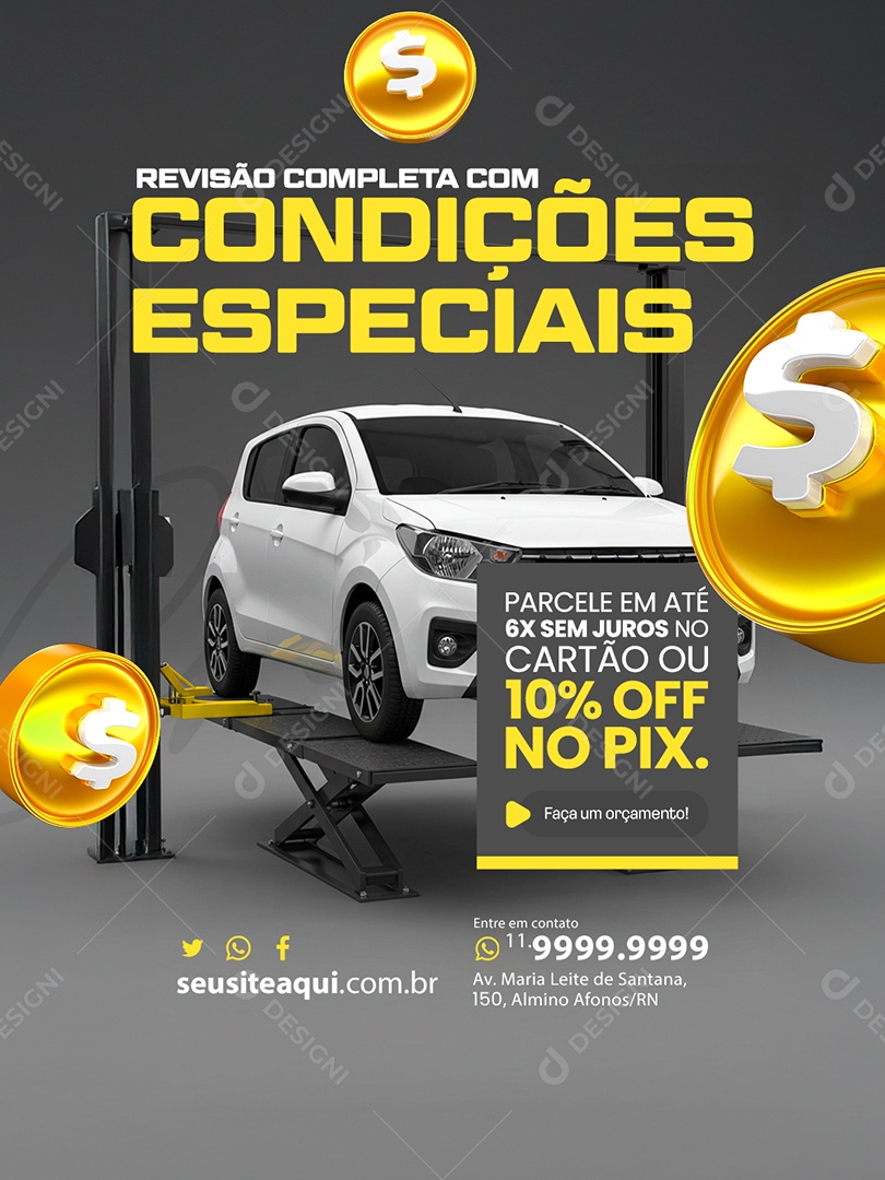 Oficina Revisão Completa com Condições Especiais Social Media PSD Editável