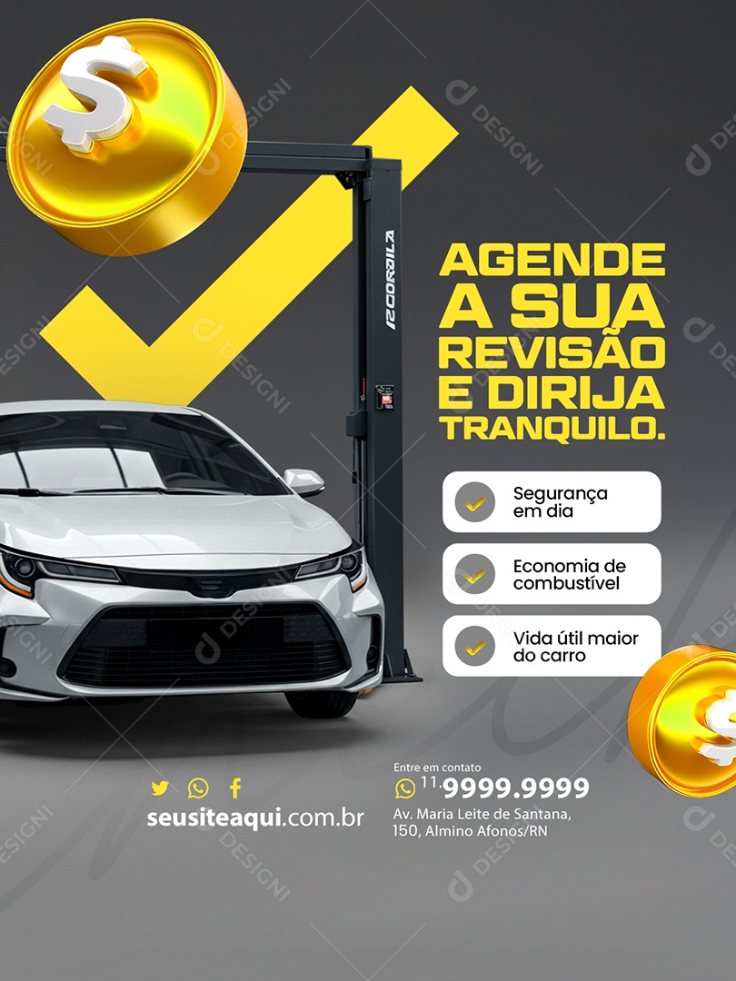 Oficina Agende a Sua Revisão e Dirija Tranquilo Social Media PSD Editável