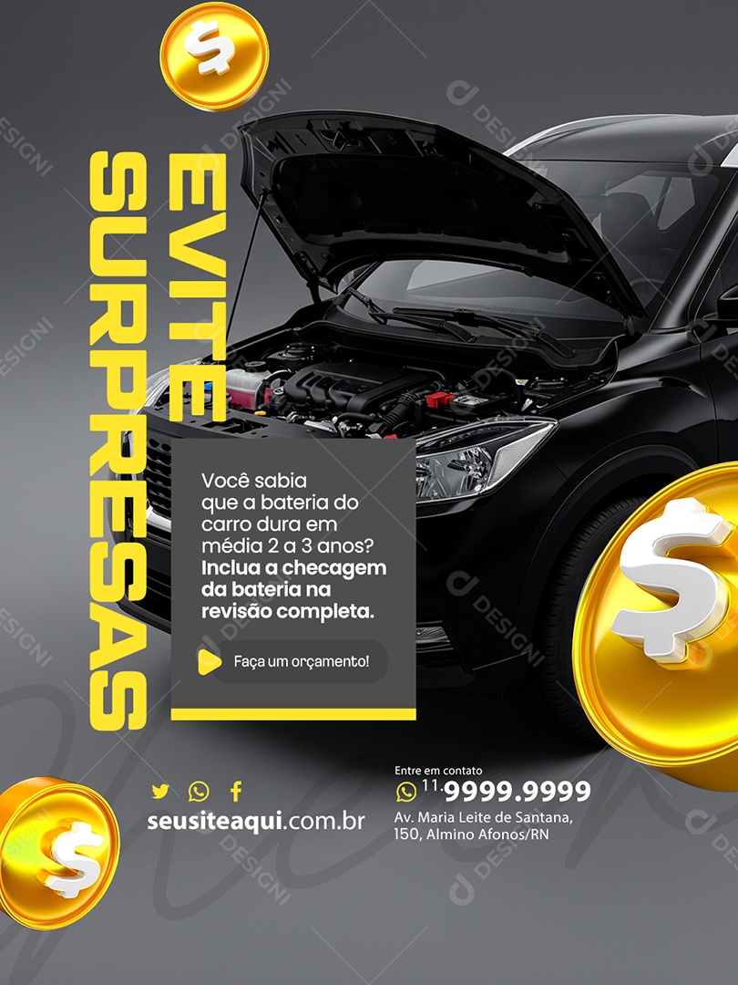 Oficina Evite Surpresas Social Media PSD Editável