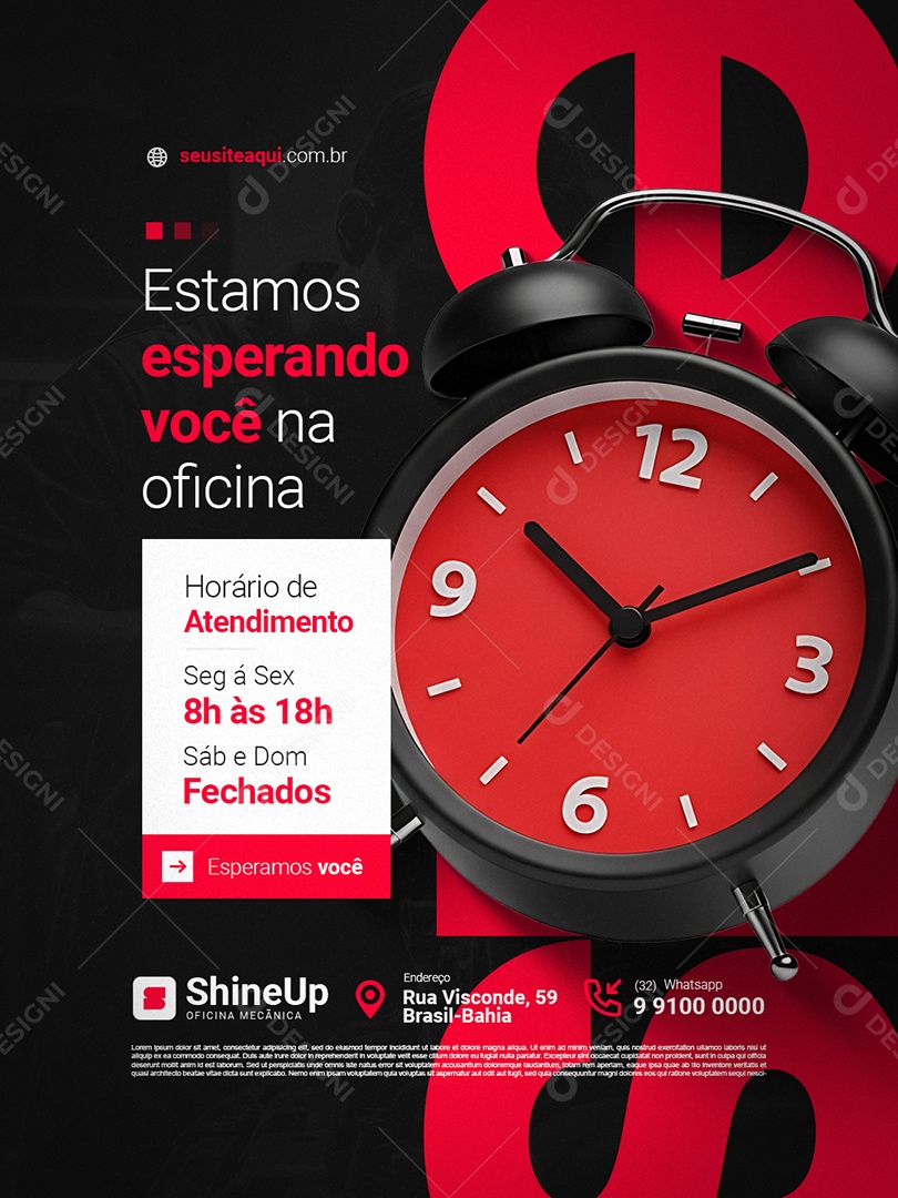 Oficina Mecânica Estamos Esperando Você na Oficina Horário de Atendimento Social Media PSD Editável