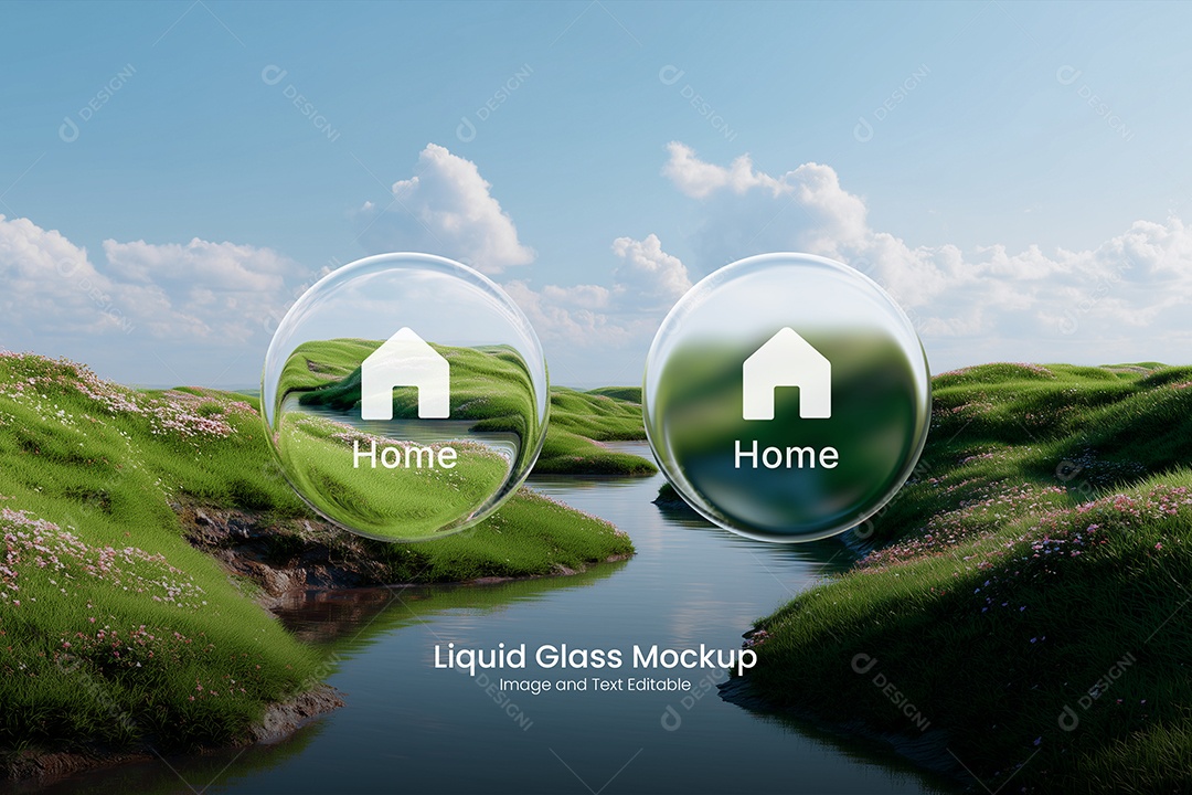 Efeito de Liquid Glass Vidro Líquido Conceito de Botões PSD Editável