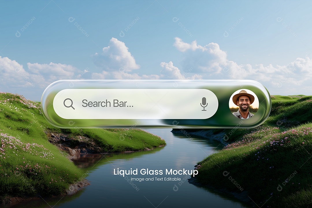 Efeito de Liquid Glass Vidro Líquido Conceito de Botões PSD Editável