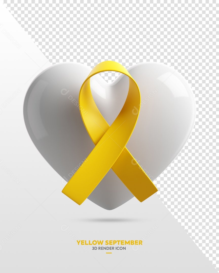 Icone Coração e Laço Para Campanha de Setembro Amarelo Elemento 3D