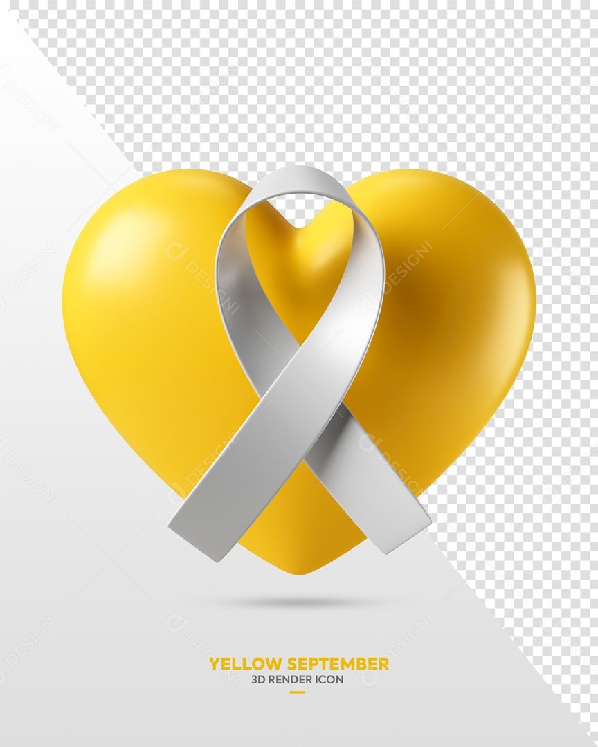 Icone Coração e Laço Para Campanha de Setembro Amarelo Elemento 3D