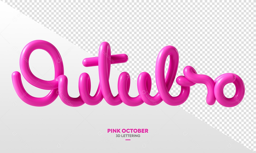 Outubro Rosa 3D Lettering Isolado