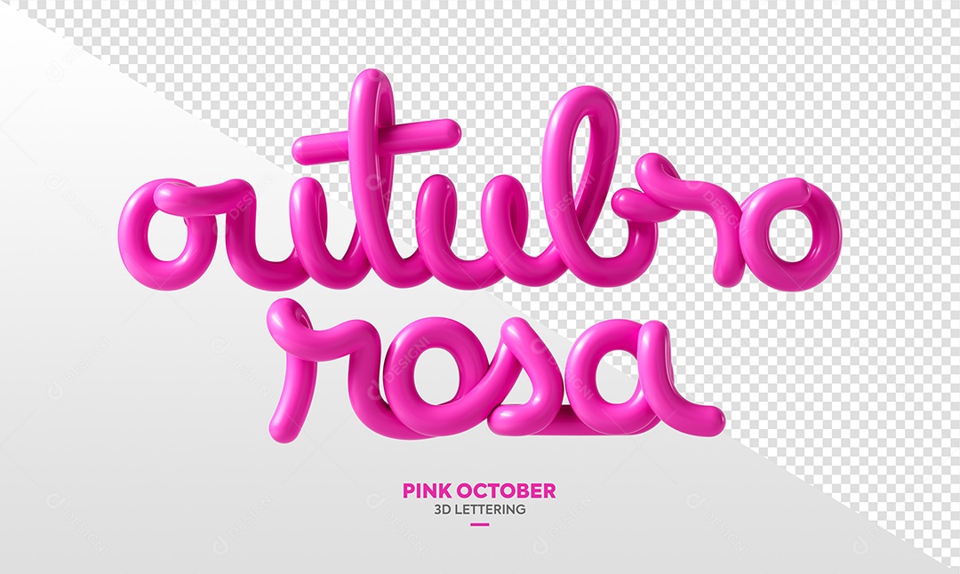 Outubro Rosa 3D Lettering Isolado