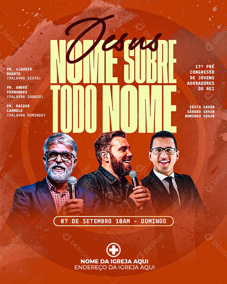 Flyer Gospel Culto Social Media PSD Editável