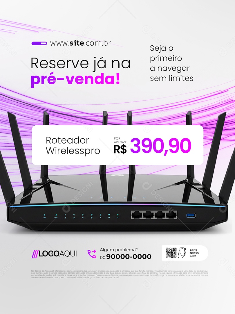 Telecom Reserve Já na Pré Venda Roteador Wirelesspro Social Media PSD Editável