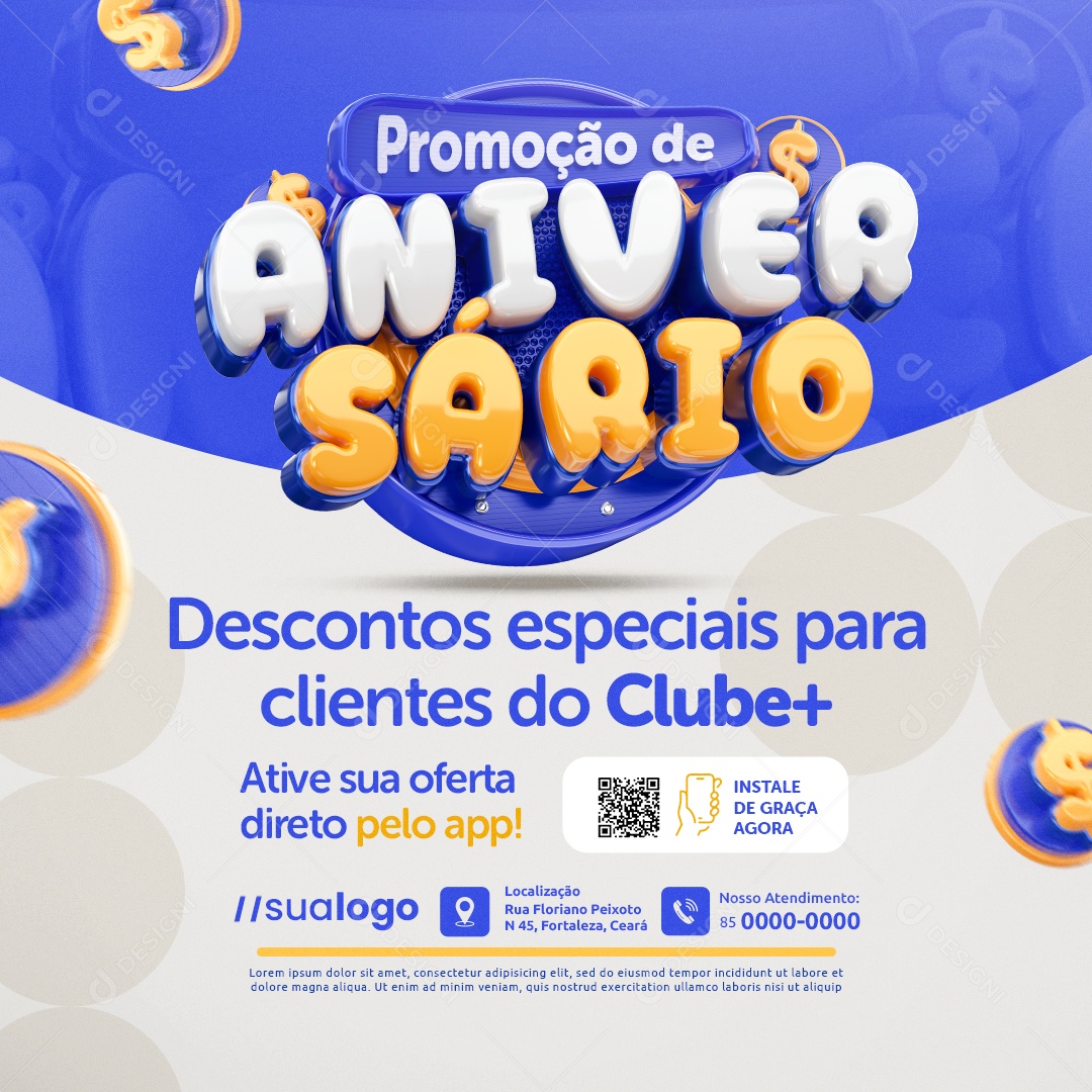 Promoção de Aniversário Supermercado Descontos Especiais para Clientes do Clube Social Media PSD Editável