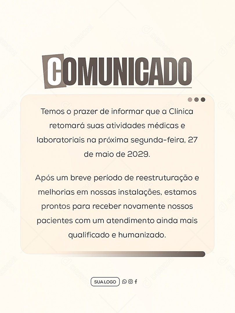 Comunicado Clinica Social Media PSD Editável