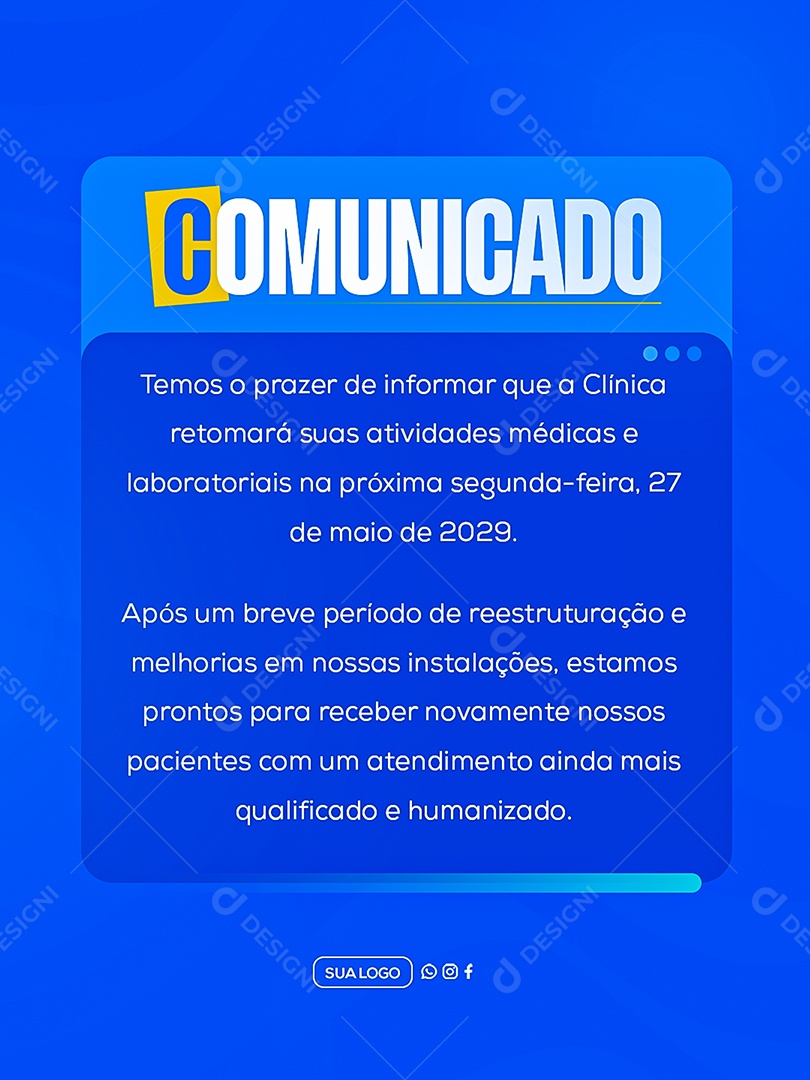 Comunicado Clinica Social Media PSD Editável