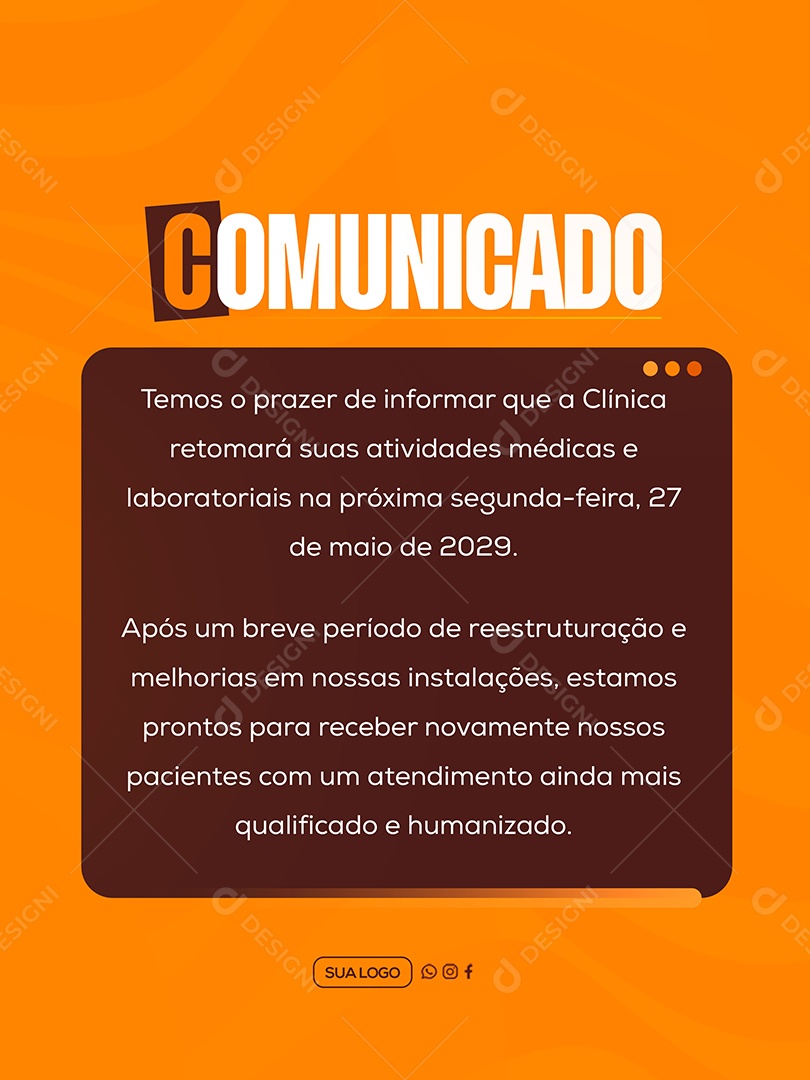 Comunicado Clinica Social Media PSD Editável
