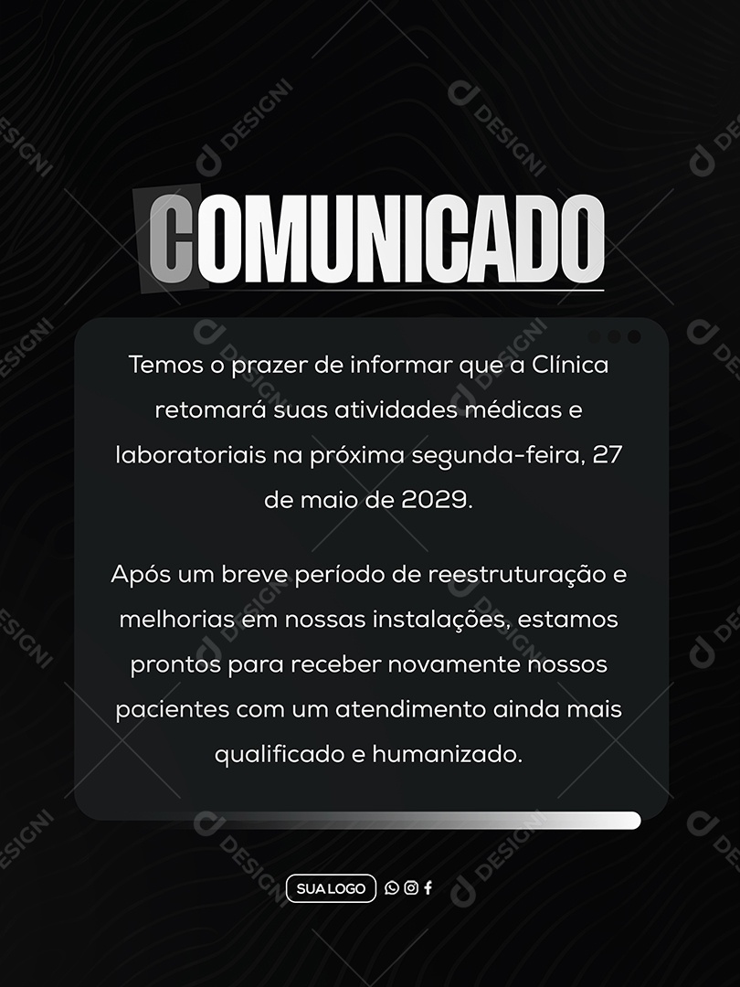 Comunicado Clinica Social Media PSD Editável