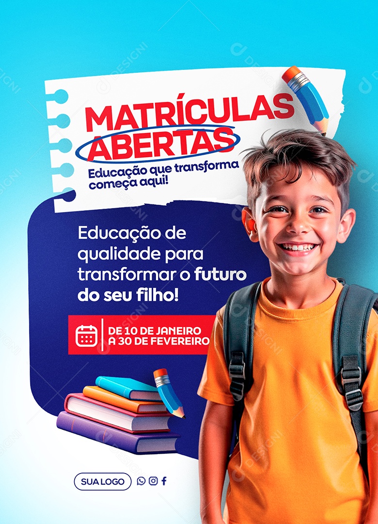 Matriculas Escolares Abertas Social Media PSD Editável