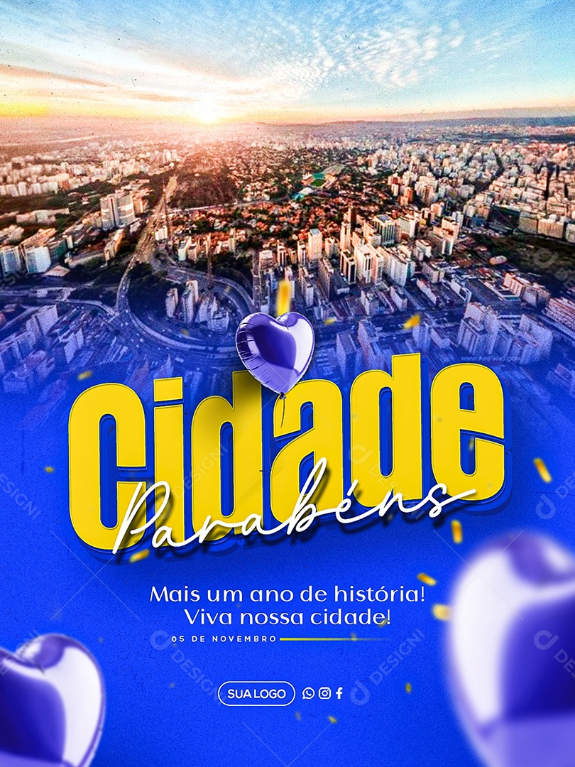 Parabéns Cidade Social Media PSD Editável