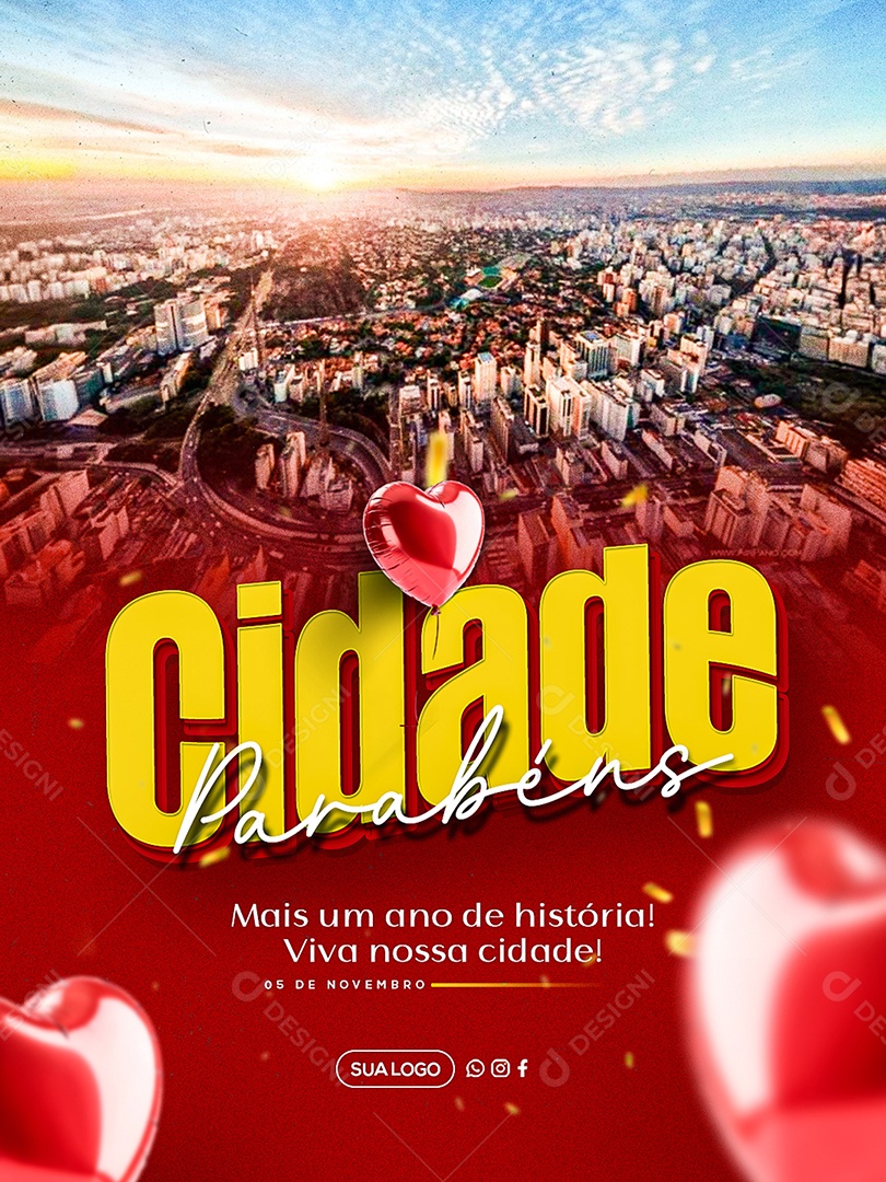 Parabéns Cidade Social Media PSD Editável