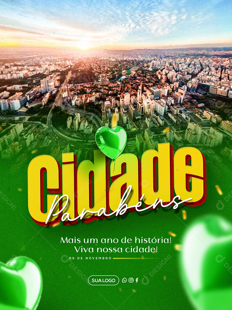 Parabéns Cidade Social Media PSD Editável