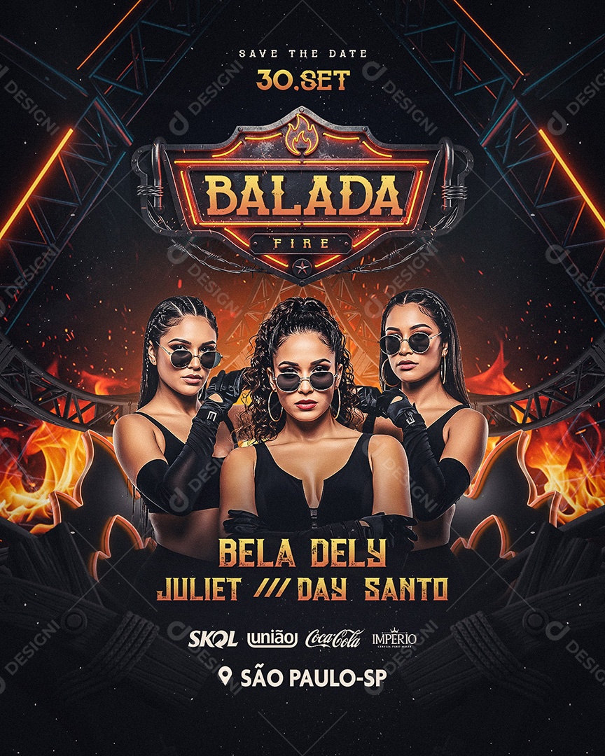Flyer Balada Fire Social Media Feed PSD Editável