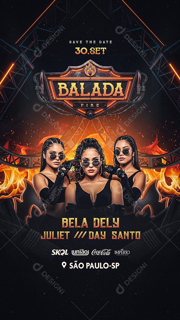 Flyer Balada Fire Social Media Story PSD Editável