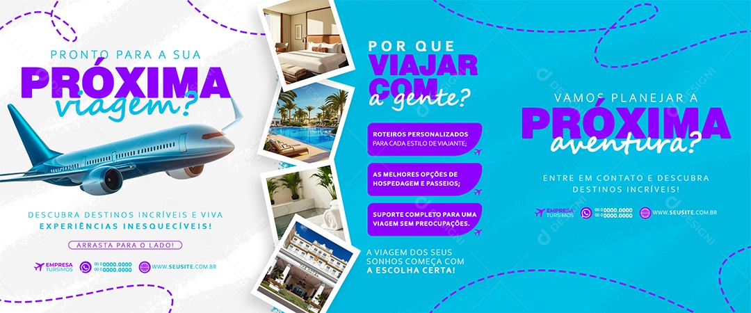 Carrossel Para Turismo Azul e Branco Social Media PSD Editável