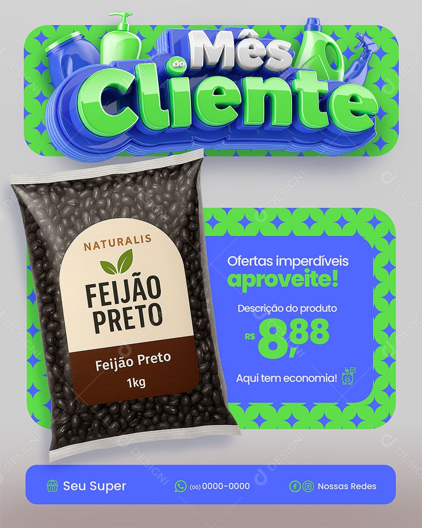 Mês do Cliente Feijão Preto Social Media PSD Editável