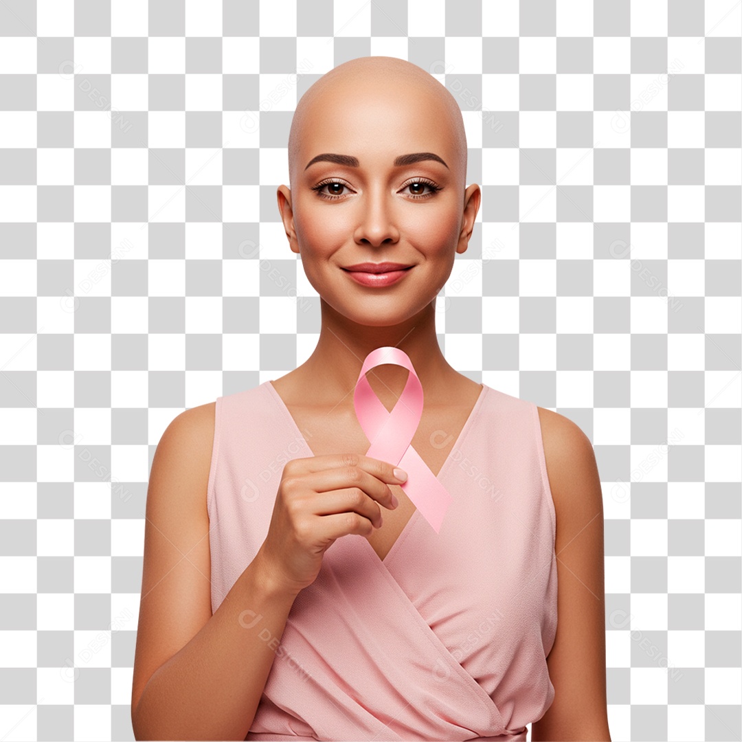 Mulher Segurando Laço Outubro Rosa PNG Transparente