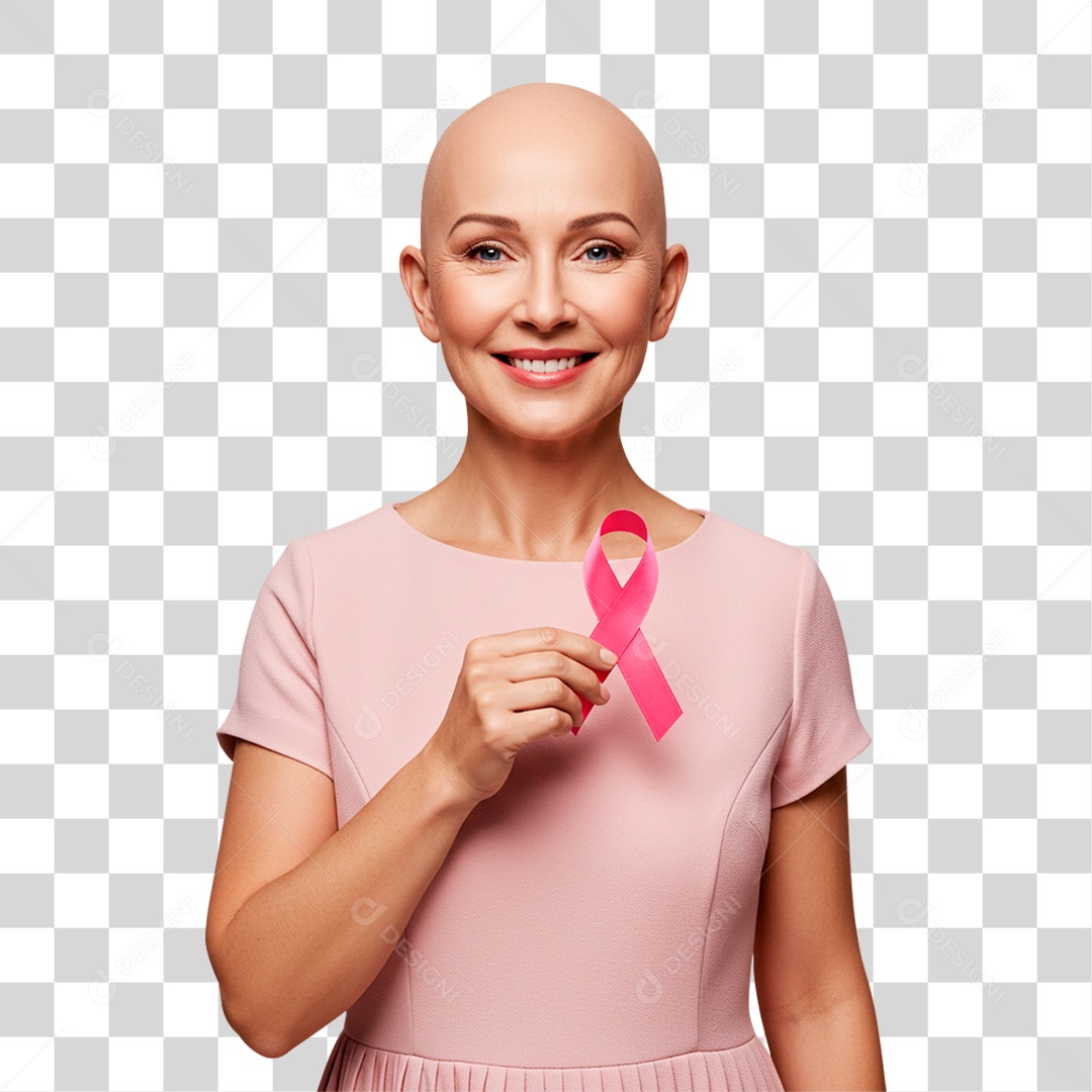 Mulher Segurando Laço Outubro Rosa PNG Transparente