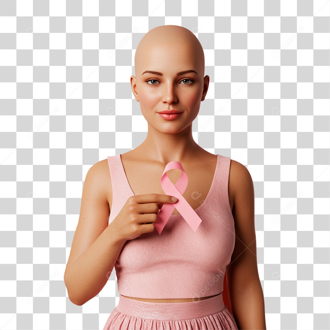 Mulher com Mão no Peito Outubro Rosa PNG Transparente