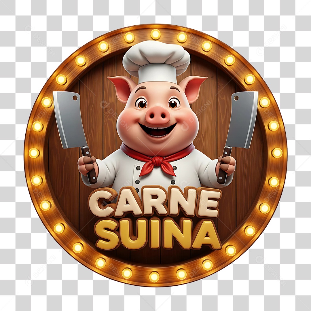 Selo 3D Carne Suína PNG Transparente
