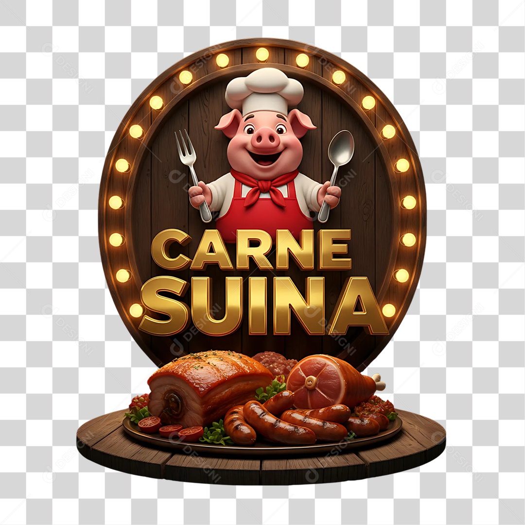 Selo 3D Carne Suína PNG Transparente