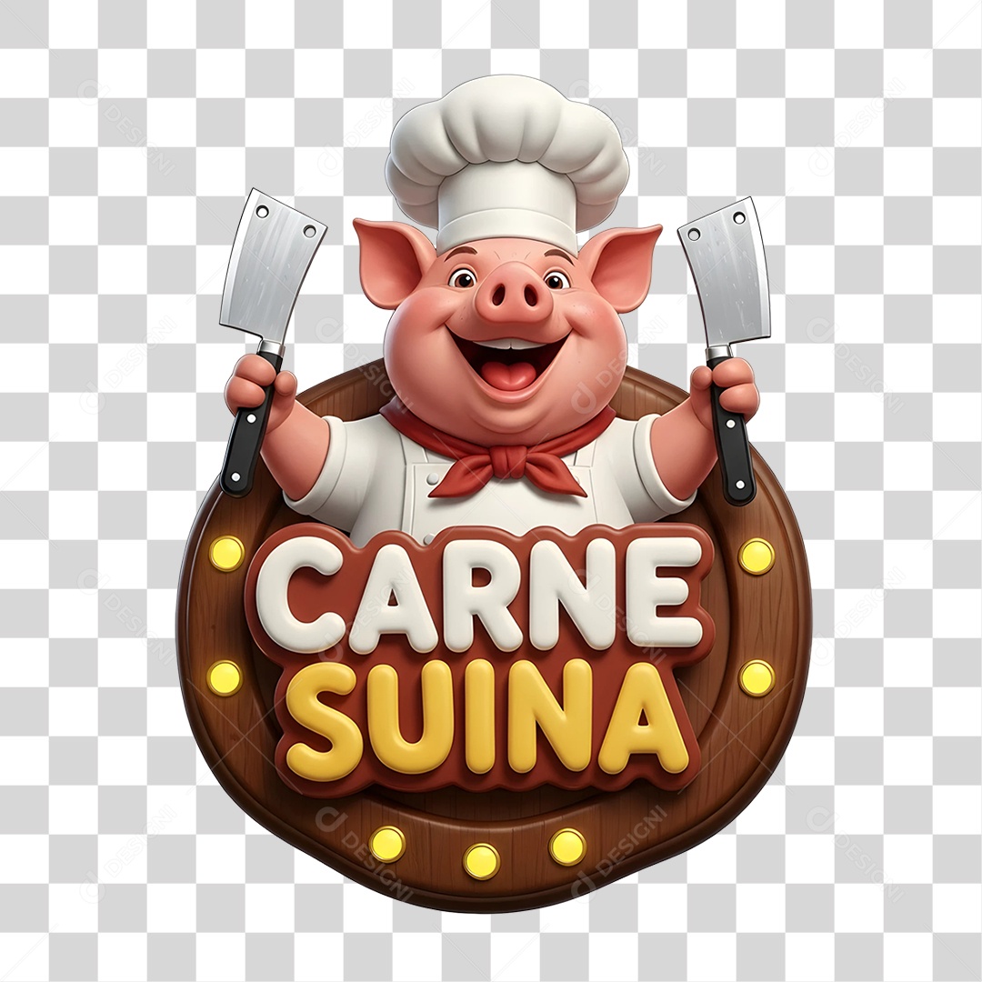 Selo 3D Carne Suína PNG Transparente