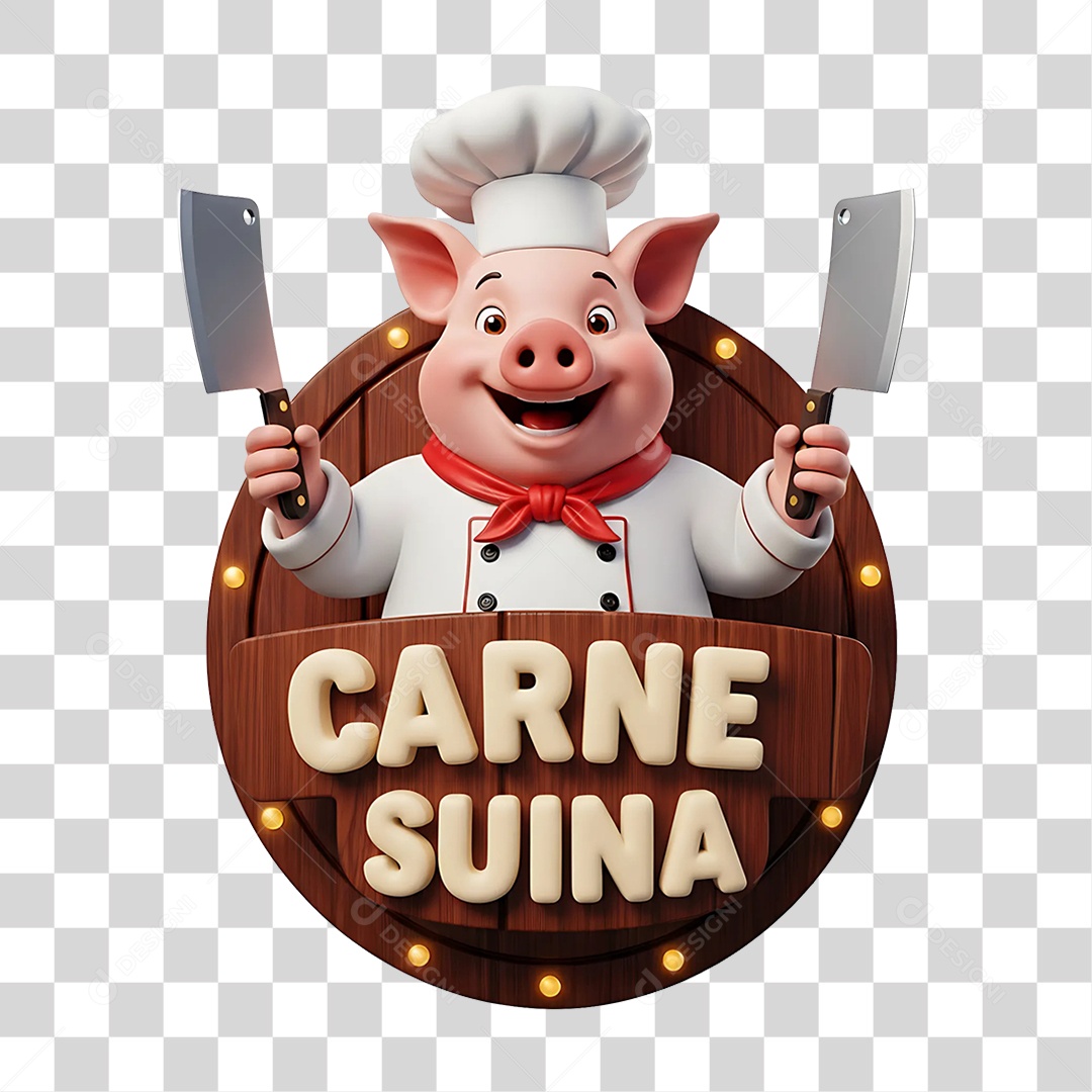 Selo 3D Carne Suína PNG Transparente