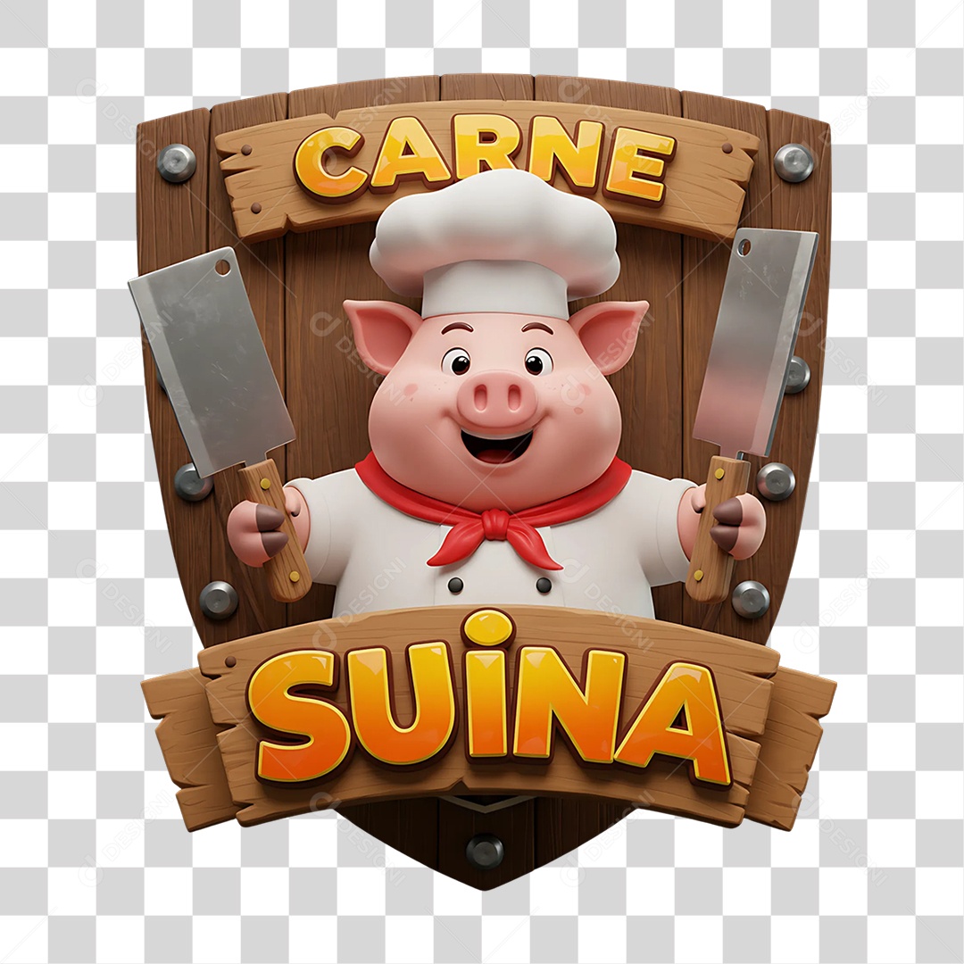 Selo 3D Carne Suína PNG Transparente