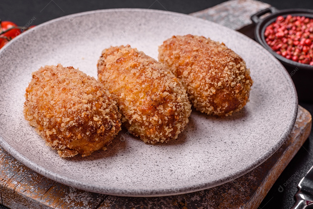 A imagem mostra Frango à Kiev, um prato de frango empanado e frito, recheado com manteiga de ervas.