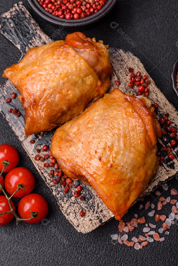 A imagem mostra sobrecoxas de frango, que são uma parte popular e saborosa da ave.