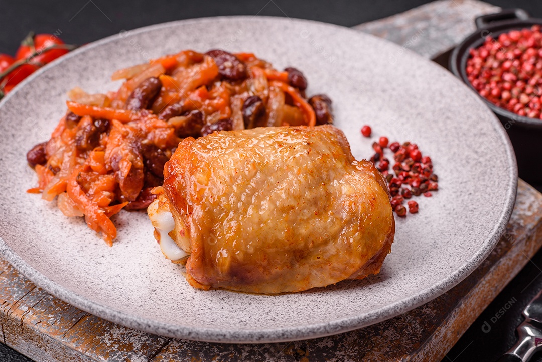 A imagem mostra um prato de fasoulia, um ensopado de feijão do Oriente Médio, especificamente a versão vegetariana libanesa