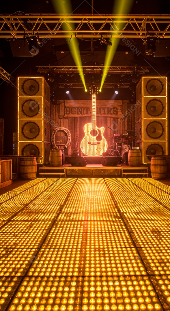 Cenário de Palco iluminado com luzes.