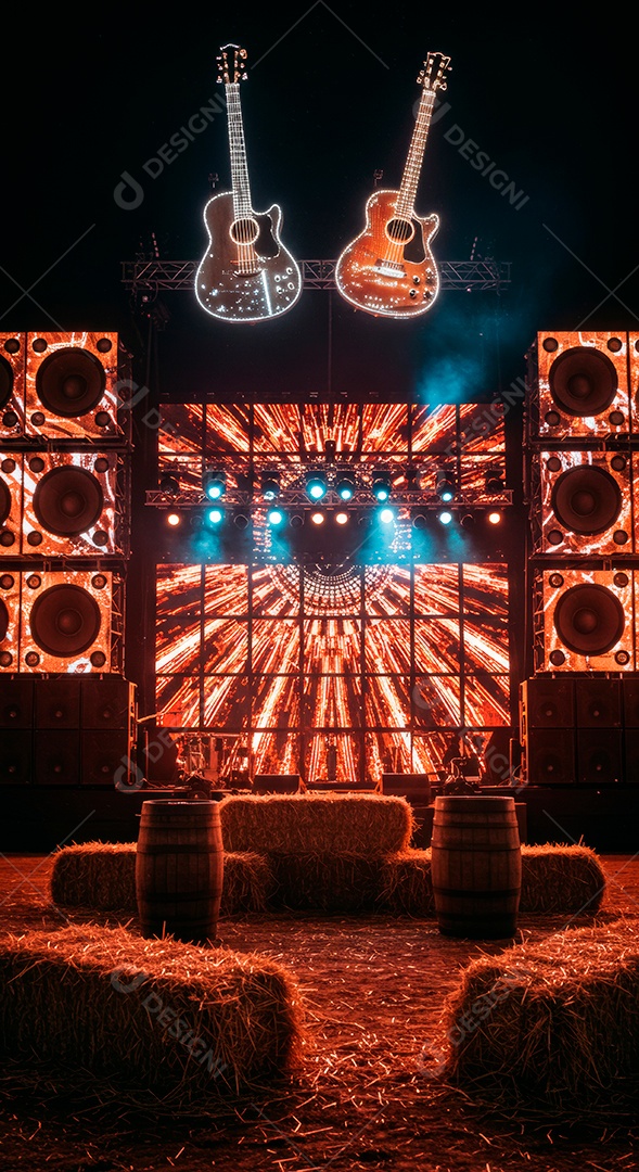 Cenário de Palco iluminado com luzes.