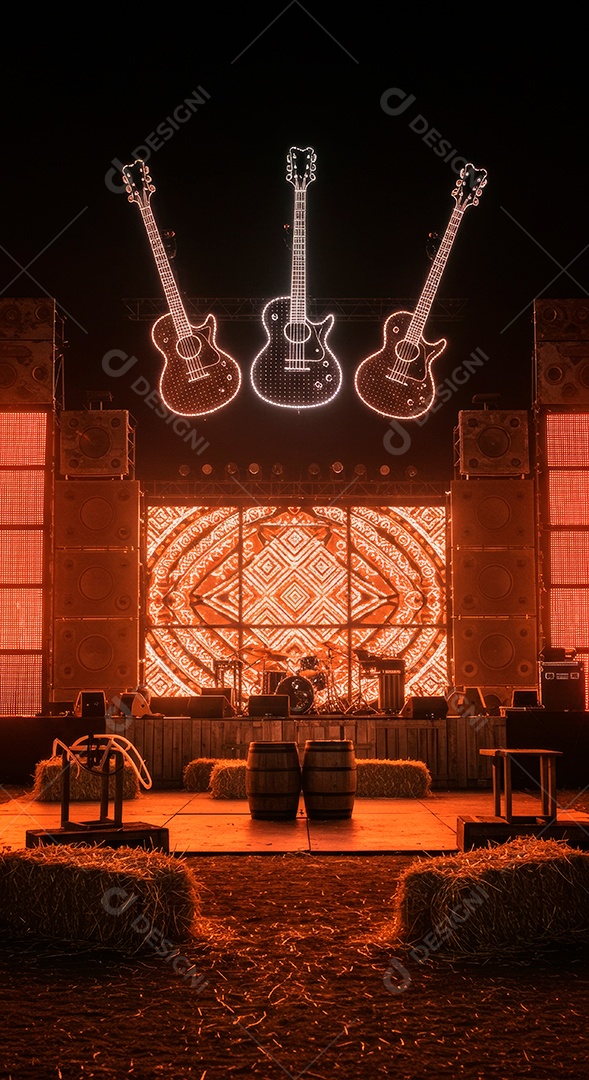 Cenário de Palco iluminado com luzes.