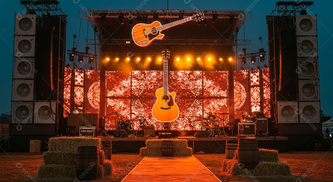 Cenário de Palco iluminado com luzes.