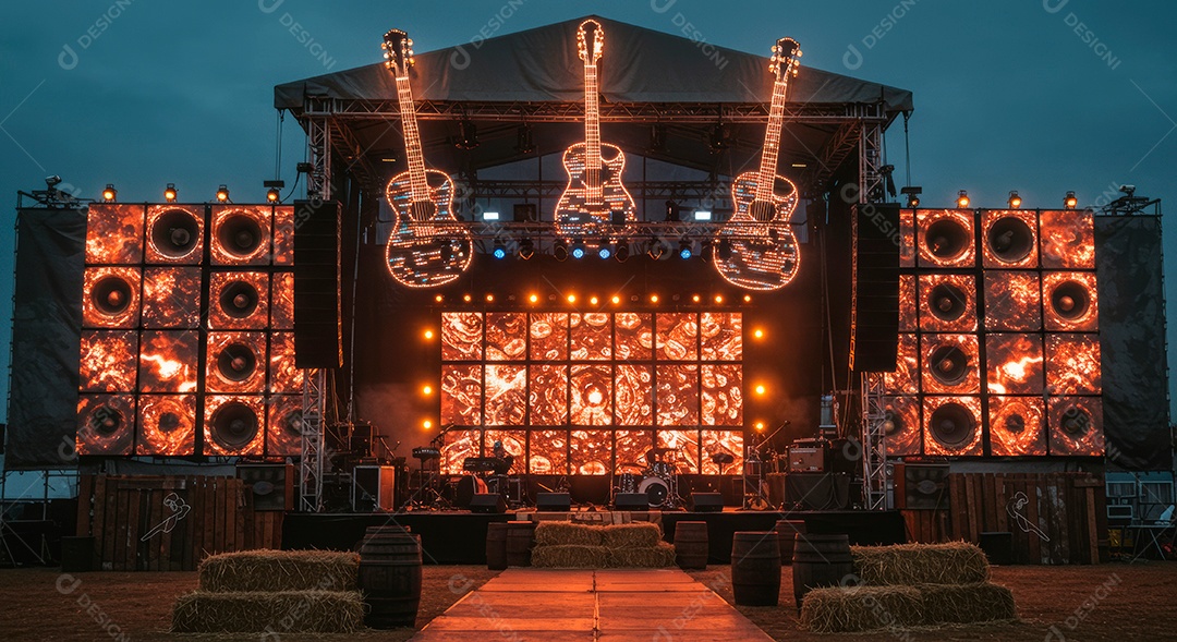 Cenário de Palco iluminado com luzes.
