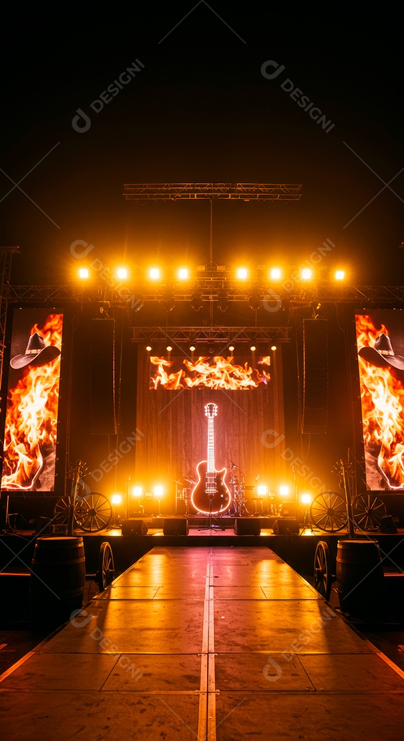 Cenário de Palco iluminado com luzes.