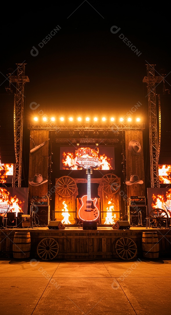 Cenário de Palco iluminado com luzes.
