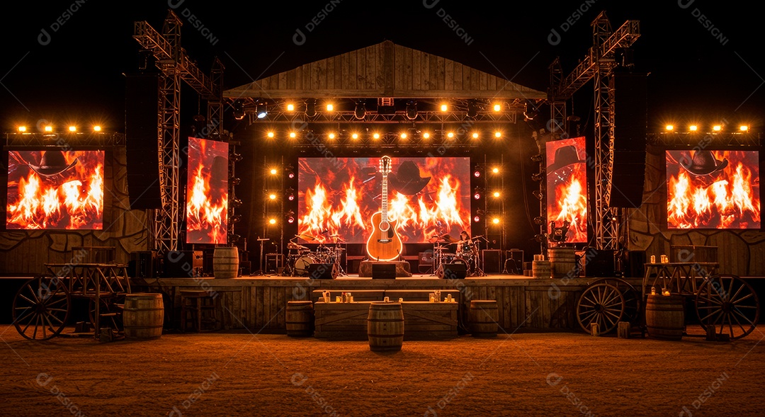 Cenário de Palco iluminado com luzes.