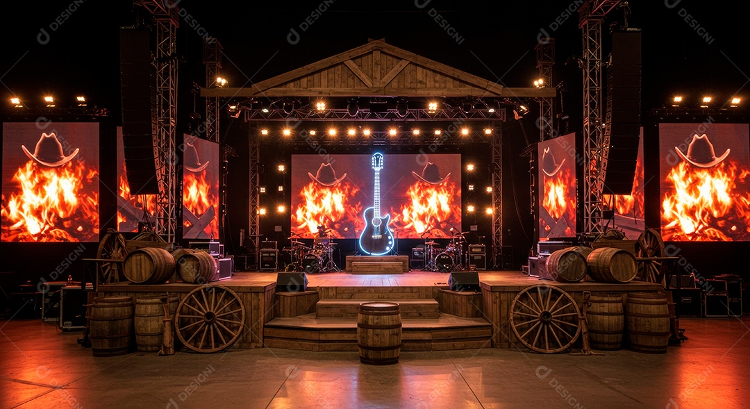 Cenário de Palco iluminado com luzes.