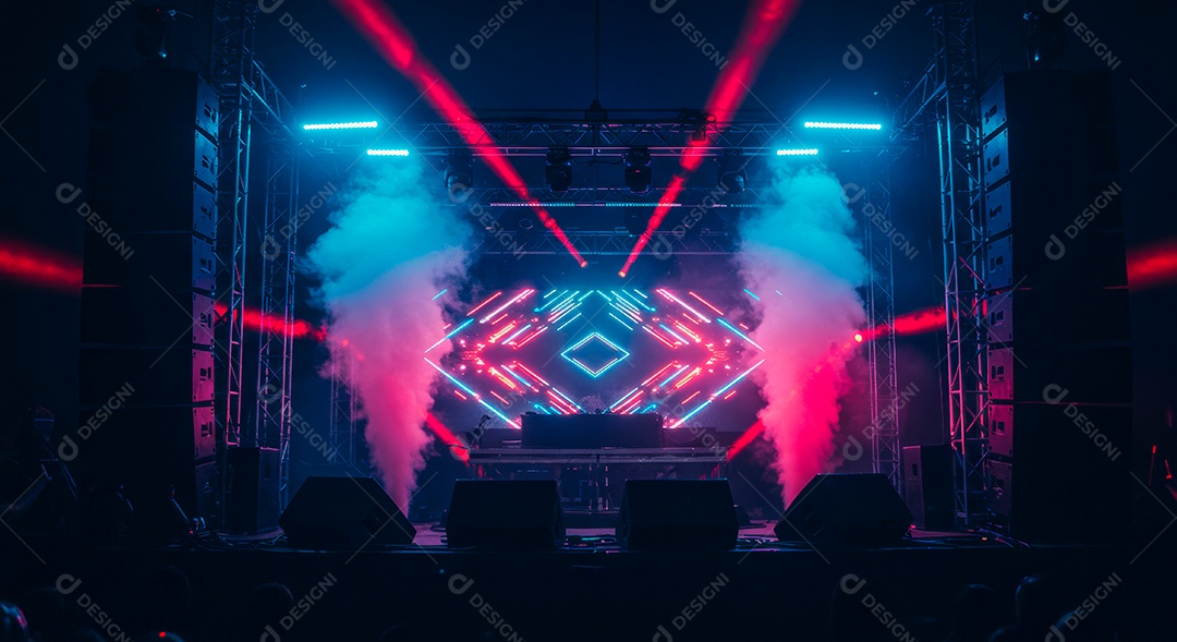 Cenário de Palco iluminado com luzes.