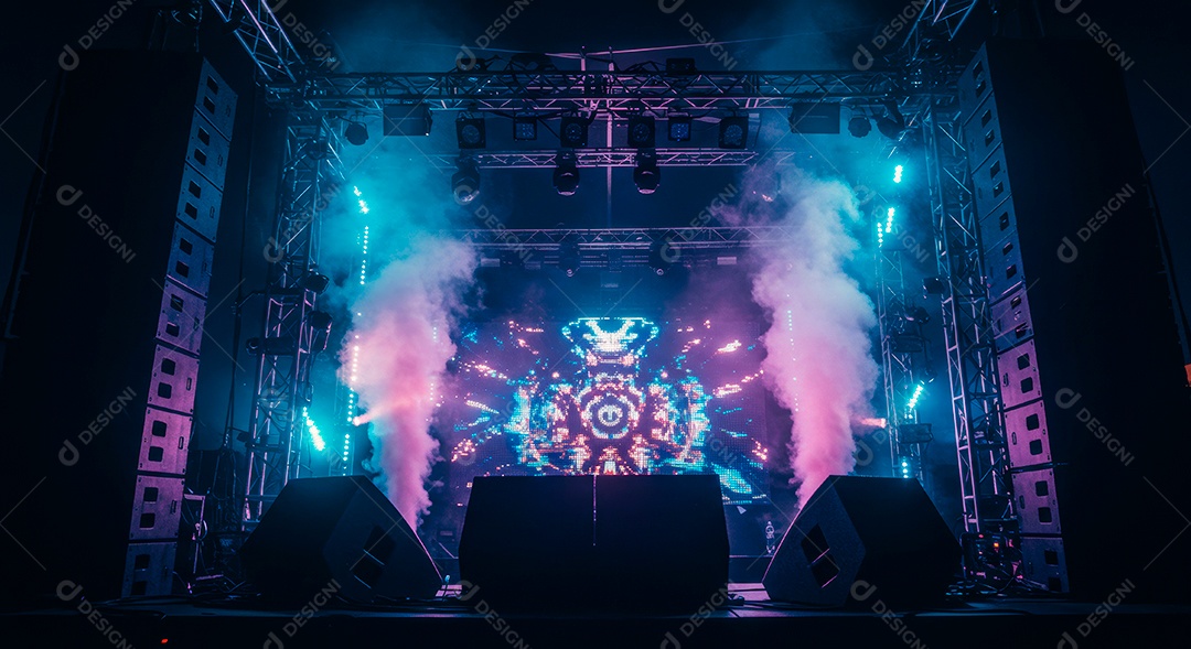 Cenário de Palco iluminado com luzes.